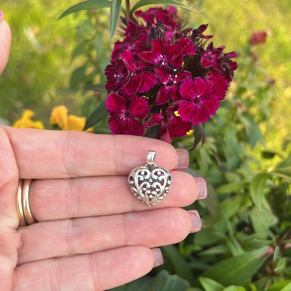 Sterling Silver Scroll Open Heart Small Charm or Pendant - Picture 14 of 17